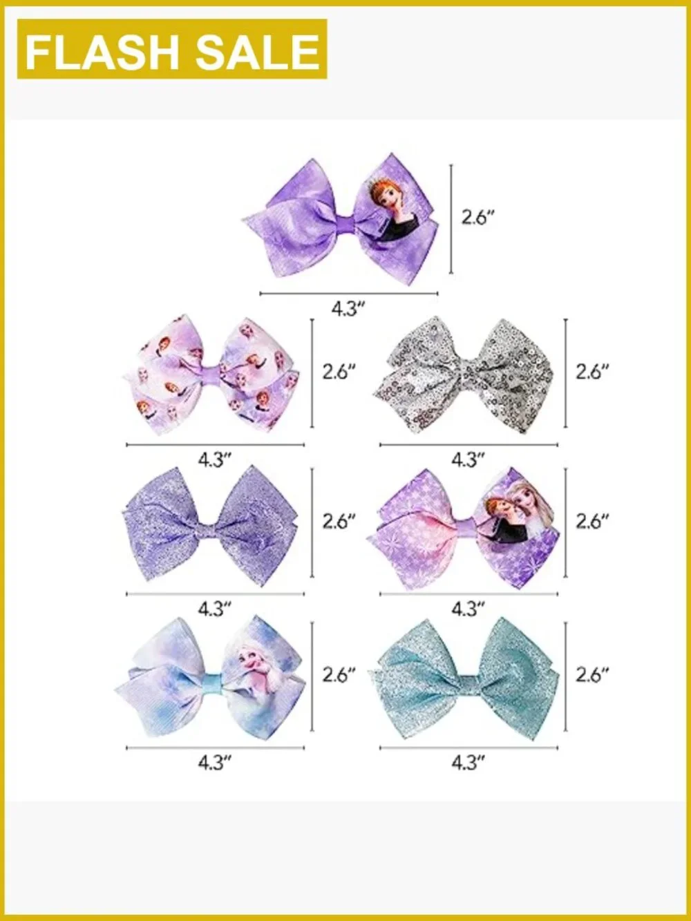 7 Piece Frozen II Hair Bow Set, Alligator Clips, Ages 3+